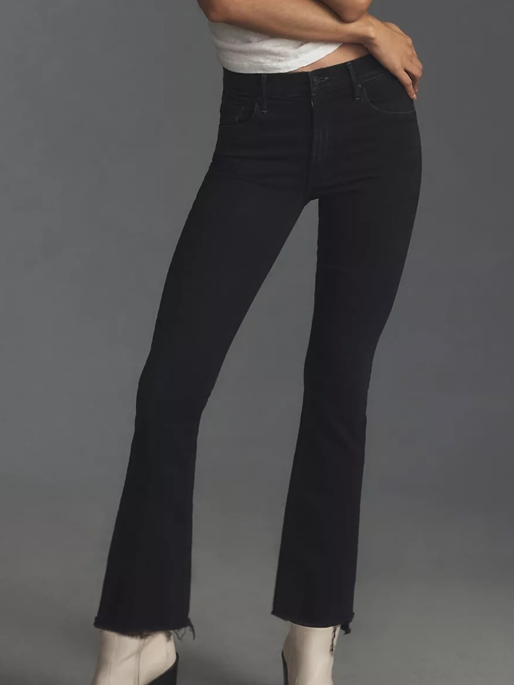 MOTHER Denim The Insider High Rise Crop Step Fray Bootcut Jeans in Not Guilty